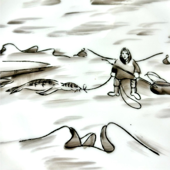 Set-2 VNTGAlaska Inuit Wild Hunt Plates Robert Mayokok TransferWare 10.25”rnd - Picture 8 of 16